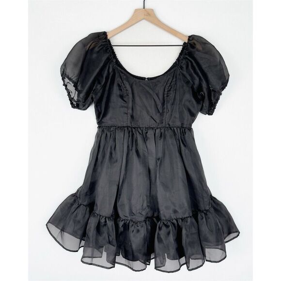 Hot Topic Dress Womens Large Black Chiffon Fit & Flare Whimsigoth Grunge Witchy - Picture 2 of 16